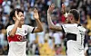 Lee Kang-in, left, congratulates Neymar after the Brazilian forward scored Paris Saint-Germain's second goal in a game against Jeonbuk Hyundai Motors at Busan Asiad Main Stadium in Busan on Thursday. [NEWS1]