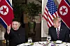 North Korean leader Kim Jong-un, left, and U.S. President Donald Trump share a dinner at the Metropole Hotel in Hanoi during their second summit on Feb. 27, 2019. [YONHAP]