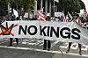 Thousands of protesters gather at City Hall to protest the policies of the Trump administration in the nationwide ″No Kings Day of Defiance″ demonstrations in Los Angeles on June 14. [UPI/YONHAP]