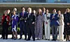 World leaders taking part in the Group of 7 (G7) summit including host British Prime Minister Boris Johnson, fourth from left, and Korea’s President Moon Jae-in, third from right, joined by their spouses, watch an air show in Cornwall, England, on June 12. [BRITISH PRIME MINISTER'S OFFICE]