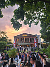 The sun sets during the King’s Birthday Party at the official residence of the British Ambassador to Korea in Jung District, central Seoul, on May 22. This year’s party, which is the third since British King Charles III acceded to the throne, was hosted by British Ambassador Colin Crooks and his wife, Young-kee Crooks. [YONHAP]