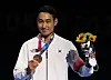 Kim Jung-hwan wins the men's individual sabre bronze medal after defeating Sandro Bazadze of Georgia in the men’s sabre bronze medal match at Makuhari Messe Hall in Chiba, Japan on July 24. [NEWS1]