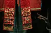 This elaborately embroidered hwarot, or bridal robe from the Joseon Dynasty (1392-1910), which has been in the Los Angeles County Museum of Art’s permanent collection since 1939, is now on display at the National Palace Museum of Korea in central Seoul following a restoration. Its embroidered images include flowers and fresh, bountiful fruits, symbolizing abundance, fertility and longevity to bless the newly-weds. [YONHAP]