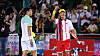 Chung Hyeon, left, and Kwon Soon-woo react after winning their round of 16 game against Hans Hach Verdugo and Treat Huey at the Korea Open on center court of the Olympic Park Tennis Center in southern Seoul on Wednesday.  [YONHAP]