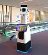 SeRo in Terminal 2 of Incheon International Airport on Monday. The robot will inform travelers about Covid-19 guidelines and disinfect the airport. [YONHAP]