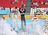 Edoardo Mortara , center, Stoffel Vandoorne , left, and Jake Dennis celebrate on the podium at the end of the second race of the Hana Bank Seoul E-Prix in Jamsil, southern Seoul on Sunday. [YONHAP]