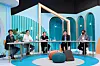 From left, Chief Executive Officer Lee Tae-hyun, Chief Product Officer Rhie Sang-woo, Chief Technology Officer Felix Cho, Chief Financial Officer Jeong Wook and Chief Risk Officer Lee Hee-joo at an online press event discussing the progress and future of their streaming platform Wavve in line with the one-year anniversary of its establishment. [WAVVE]