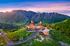 Aerial view of Gergeti Trinity Church at sunrise in Georgia [LOTTE TOUR]