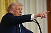 U.S. President Donald Trump speaks during a press conference with Israel's Prime Minister Benjamin Netanyahu in the East Room of the White House in Washington, D.C., on Feb. 4. Trump signed a new travel ban on June 4, targeting 12 countries, saying it was spurred by an attack on a Jewish protest in Colorado that authorities blamed on a man they said was in the country illegally. [AFP/YONHAP]