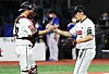 KT Wiz players celebrate after winning 6-4 against the Samsung Lions at Suwon KT Wiz Park on Sunday. [YONHAP]
