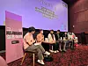 The host and guest panels of the ″Limited Partnership″ screening event discuss same-sex marriage at CGV Myeongdong Cine Library in Jung District, central Seoul, on Nov. 4. This event is co-hosted by Amnesty International Korea and the Seoul International Pride Film Festival. From left: the event's host from Amnesty International, Kim Ji-rim, a human rights lawyer, YouTubers Kim, Backpack, Park Cho-yeon and Kim Eun-ha. [AMNESTY INTERNATIONAL KOREA]