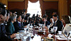 In this file photo, President Moon Jae-in, fourth from left, talks with leaders of the U.S. House of Representatives in Washington, D.C. on June 26, 2017. [YONHAP]