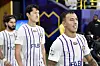 Ain's Kaku, right, and Park Yong-woo walk out onto the pitch before an AFC Champions League quarterfinal second leg match against Al Nassr at AlAwwal Park in Riyadh, Saudi Arabia on Monday. [REUTERS/YONHAP]