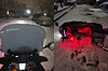 A food delivery rider and his motorcycle slipped on a snowy and slippery road on Saturday. [JOONGANG PHOTO]