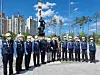 Colombian Ambassador to Korea Juan Carlos Caiza Rosero, fifth from left, deputy minister of patriots and veterans affairs of Korea, Lee Nam-woo, seventh from left, and veterans of the Korean War (1950-53) commemorate the 70th anniversary of the arrival of the Colombian battalion, at Colombia Park in Incheon, where a monument to the Colombian veterans stands. The country sent 5,100 soldiers to Korea from 1951 to 1954 and the first group arrived on June 16, 1951. [EMBASSY OF COLOMBIA IN KOREA]