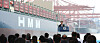 President Moon Jae-in speaks at an event held to celebrate the departure of HMM’s Hanul container ship from Busan to Europe at the Busan New Port on Tuesday. Moon reviewed the progress on the recovery of shipping industry in Korea and discussed strategies for Korea to become industry leader. HMM on the same day announced the ordering of 12 new 13,000 twenty-foot equivalent unit vessels from Hyundai Heavy Industries and Daewoo Shipbuilding & Marine Engineering. [YONHAP]
