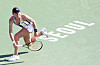 Ekaterina Alexandrova lunges for the ball in the 2022 Hana Bank Korea Open final against Jelena Ostapenko at Olympic Park Tennis Center in Songpa District, southern Seoul on Sunday.  [NEWS1]