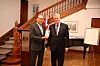 Yun Sang-koo, director of the Rotary Foundation and son of former President Yun Po-sun, left, receives the Order of the British Empire in recognition of services to cultural and educational relations between Britain and Korea at the British Embassy in Seoul on Thursday. Simon Smith, British ambassador to Korea, right, presented the honor. Yun is the eldest son of former President Yun, in whose name an annual conference has been held at the University of Edinburgh on topics pertinent to both Korea and Britain since 2013. The next symposium will be held in Edinburgh in late October 2021, examining the effects of Covid-19 on British and Korean societies. [BRITISH EMBASSY IN SEOUL]