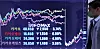 A display board at the Yonhap Infomax headquarters in Jongno District, central Seoul, shows the steep fall in stock prices of Kakao companies during the trading session Monday. [YONHAP]