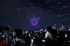 Jinu of Saja Boys from Netflix's animated film 'KPop Demon Hunters' appears in the night sky during the “2025 Hangang Drone Light Show” at Ttukseom Hangang Park in eastern Seoul on Sept. 7. [NEWS1]