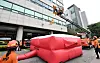 Firefighters conduct drills with inflatable rescue mattresses after ...