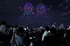 A scene from Netflix's animated film 'KPop Demon Hunters' appears in the night sky during the “2025 Hangang Drone Light Show” at Ttukseom Hangang Park in eastern Seoul on Sept. 7. [NEWS1]