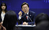 President Lee Jae-myung speaks about eradicating unfair trading practices at a meeting with Korea Exchange (KRX) representatives at KRX offices in Yeouido, western Seoul, on June 11. [JOINT PRESS CORPS]