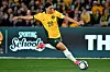 Australia's Sam Kerr crosses the ball during a friendly against France at Marvel Stadium in Melbourne on July 14. [AFP/YONHAP]
