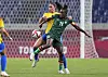 Zambia's Barbra Banda, front, battles for the ball during a match against Brazil at the 2020 Summer Olympics on in Saitama, Japan July 27, 2021. [AP/YONHAP]