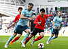 Son Heung-min, second from right, in action during a friendly match against Northern Ireland at Windsor Park in Belfast, Northern Ireland on March 24, 2018. [YONHAP]