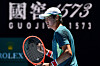 Kwon Soon-woo reacts after scoring a point against Canada's Denis Shapovalov during their men's singles match on day three of the Australian Open in Melbourne on Wednesday. [AFP/YONHAP]