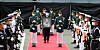 The remains of Hong Beom-do, a revered Korean independence fighter who died in Kazakhstan 78 years ago, arrive in a flag-draped casket for his burial ceremony attended by President Moon Jae-in, First Lady Kim Jung-sook, party leaders, ministers, diplomats and other dignitaries Wednesday morning at the Daejeon National Cemetery. [YONHAP]