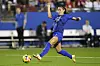 United States forward Alex Morgan reaches to control the ball during the first half of a SheBelieves Cup match against Brazil in Frisco, Texas on Feb. 22. [AP/YONHAP]