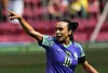 Brazil's Marta reacts during a friendly against Chile at Mane Garrincha Stadium in Brasilia, Brazil on July 2. [AP/YONHAP]