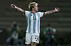 Argentina's Yamila Rodriguez celebrates scoring her side's third goal against Paraguay during a Copa America match in Armenia, Colombia on July 29, 2022. [AP/YONHAP]