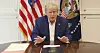 U.S. President Donald Trump, who is being treated for Covid-19 in a military hospital outside Washington, speaks from his hospital room, in this still image taken from a video supplied by the White House, Oct. 3, 2020. [REUTERS/YONHAP]