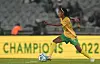 South Africa's Linda Motlhalo controls the ball during a friendly against Brazil at the Orlando stadium in Soweto, South Africa on Sept. 2, 2022. [AP/YONHAP]