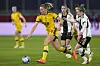 Sweden's Fridolina Rolfoe, left, challenges for the ball during a friendly against Germany in Duisburg, Germany on Feb. 21. [AP/YONHAP]