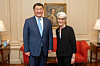 Korean First Vice Foreign Minister Choi Jong-kun, left, and U.S. Deputy Secretary of State Wendy Sherman pose for a photo ahead of bilateral talks in Washington on Wednesday. [FOREIGN MINISTRY]