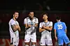 From left: Jeonbuk Hyundai Motors' Stanislav Iljutcenko, Gustavo and Kim Jin-su celebrate after Iljutcenko scored a goal in a game against Sydney FC at Thong Nhat Stadium in Ho Chi Minh City on Thursday. [NEWS1]