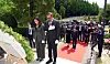 Ethiopian Prime Minister Abiy Ahmed, right, and his wife, Zinash Tayachew, pay respect at the Korean War Memorial in Chuncheon, Gangwon, on Sunday. [YONHAP]
