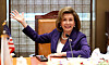 U.S. Speakers Nancy Pelosi during a meeting with Korean Speaker Kim Jin-pyo at the National Assembly in Seoul on Thursday. [JOINT PRESS CORPS]