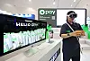 A Naver Pay employee demonstrates the virtual reality real estate feature at 2024 Korea Fintech Week held at Dongdaemun Design Plaza in central Seoul on Tuesday. [YONHAP]