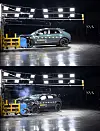 Hyundai Ioniq 5 crashes into a barrier at the carmaker's Namyang R&D Center in Hwaseong, Gyeonggi, during a crash test, Thursday. [HYUNDAI MOTOR]