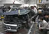 Half of an Ioniq 5 SUV's hood is crushed after a crash test. [HYUNDAI MOTOR]