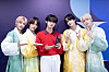 Boy band Tomorrow X Together poses after receiving the first-place trophy from the SBS music program 'Inkigayo' on Sunday [BIGHIT MUSIC]