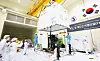 The Korea Pathfinder Lunar Orbiter (KPLO), the country's first moon orbiter, is being placed in a container at the Korea Aerospace Research Institute's satellite integration hall in Daejeon on Monday, to be transported to the launch site. The KPLO will be carried by SpaceX's Falcon 9 rocket on Aug. 3 at the Cape Canaveral Space Force Station in Florida. [YONHAP]
