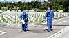 Workers at Seoul National Cemetery in Dongjak District, southern Seoul, carry out disinfection work Monday. Health officials last week re-closed all public facilities in Seoul, Incheon and Gyeonggi until June 14 to stem the spread of the coronavirus after a major cluster emerged at Coupang's distribution center in Bucheon, Gyeonggi. [YONHAP]