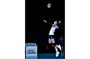 Kim Yeon-koung serves the ball at the Volleyball Nations League match against Turkey on Saturday in Rimini, Italy. [FIVB]