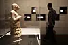 Votive Figurine of a man whose hands are clasped at his waist in a pious gesture. During this time, wealthy donors commissioned votives to be installed within temples as dedications to their gods. The figurine dates back to 2600-2350 BCE. [NEWS1]